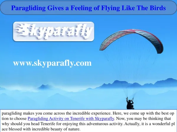 Paragliding gives a feeling of flying like the birds