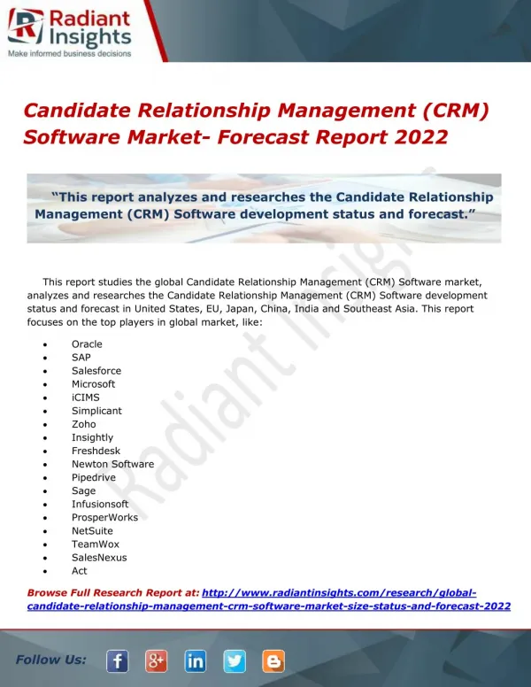 Candidate Relationship Management (CRM) Software Market- Forecast Report 2022