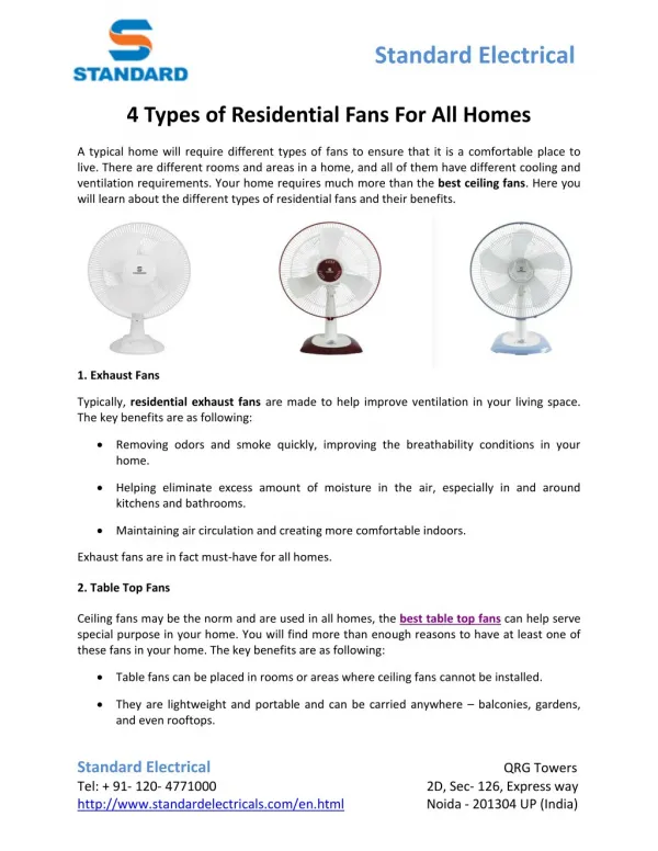 4 Types of Residential Fans For All Homes