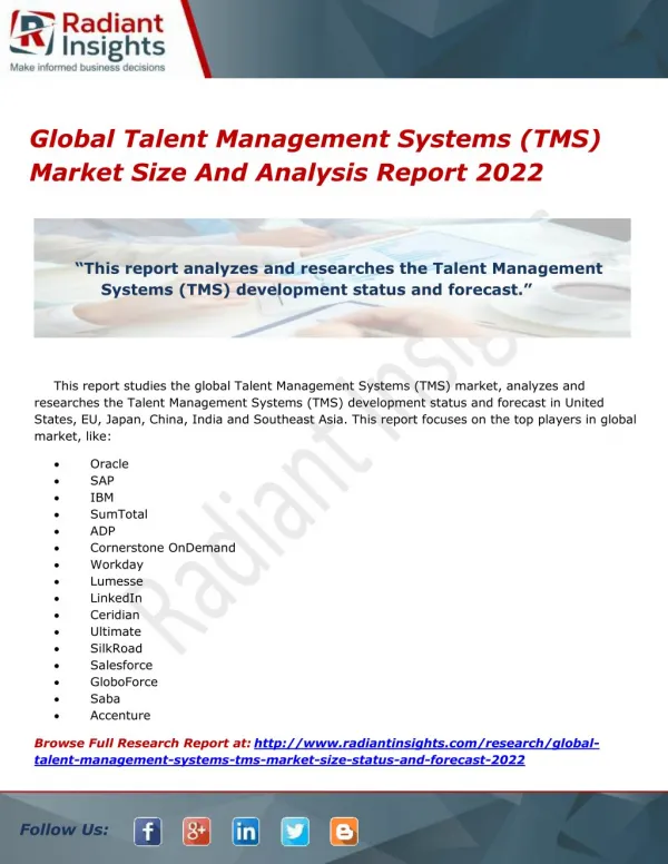 Global Talent Management Systems (TMS) Market Size And Analysis Report 2022