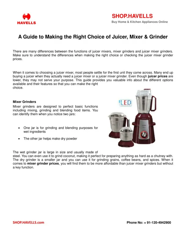 A Guide To Making The Right Choice Of Juicer, Mixer & Grinder