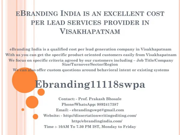 eBranding India is an excellent cost per lead services provider in Visakhapatnam