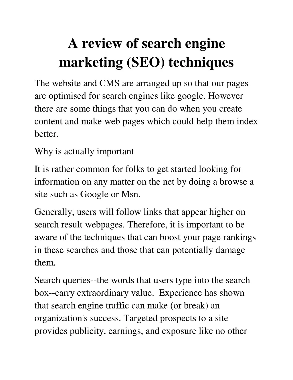 a review of search engine marketing seo techniques