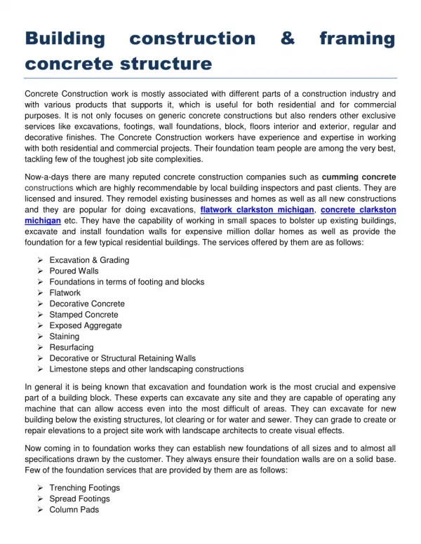Building construction & framing concrete structure