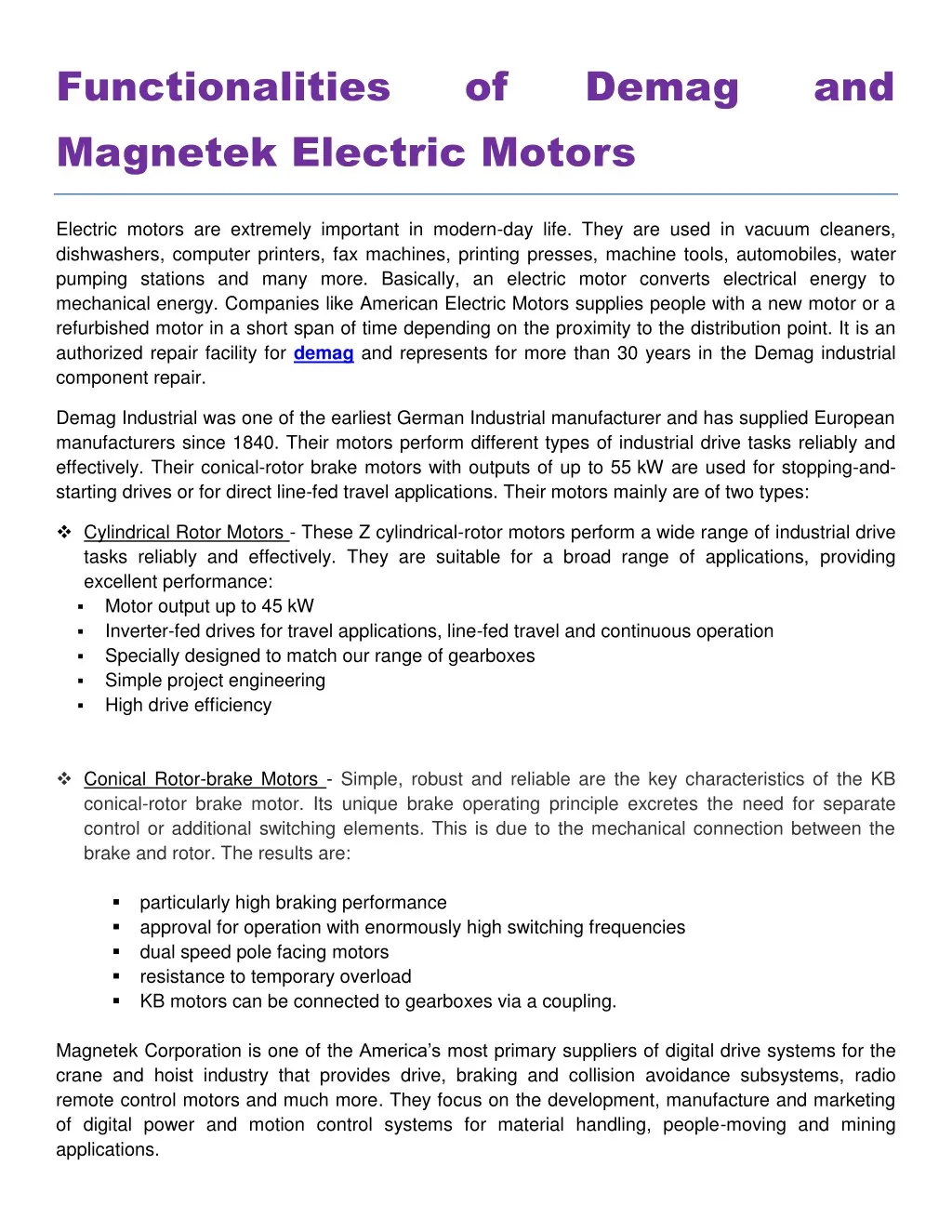 functionalities magnetek electric motors