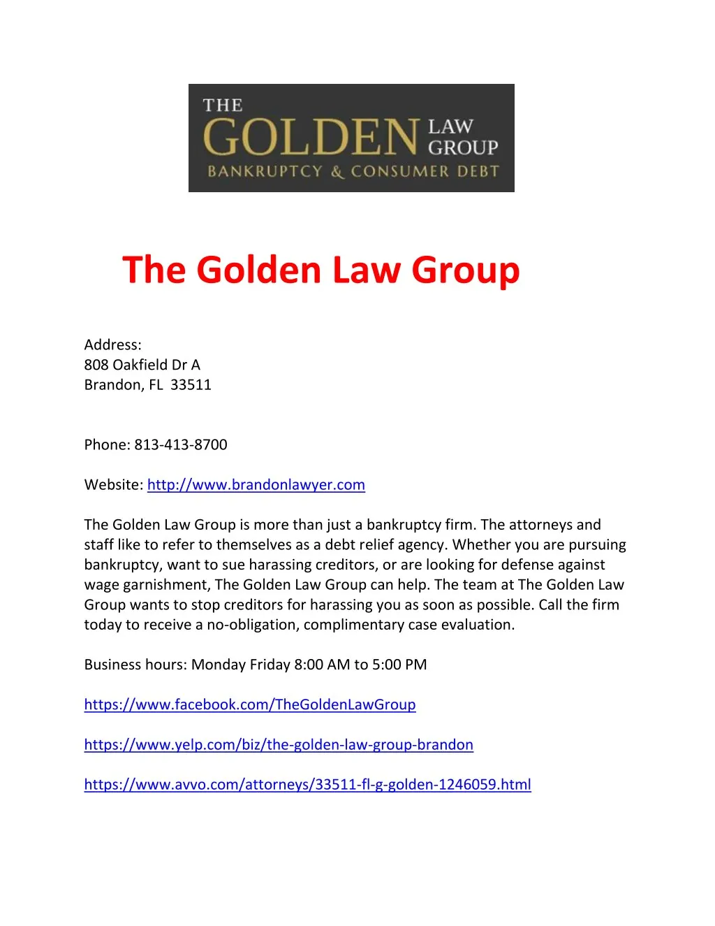 the golden law group address 808 oakfield