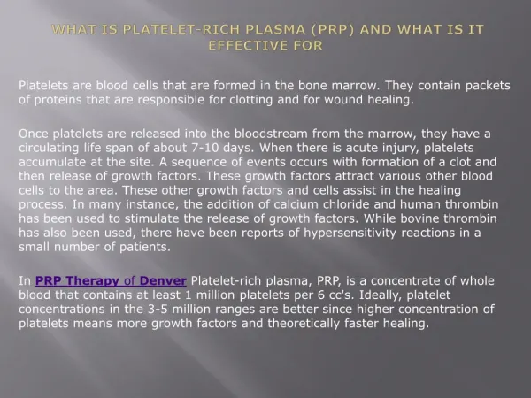 What Is Platelet-Rich Plasma (PRP) and What Is It Effective For?