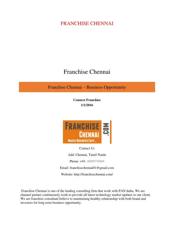 Franchise Chennai ‘A famous service provider’