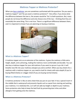 Mattress Topper or Mattress Protector?