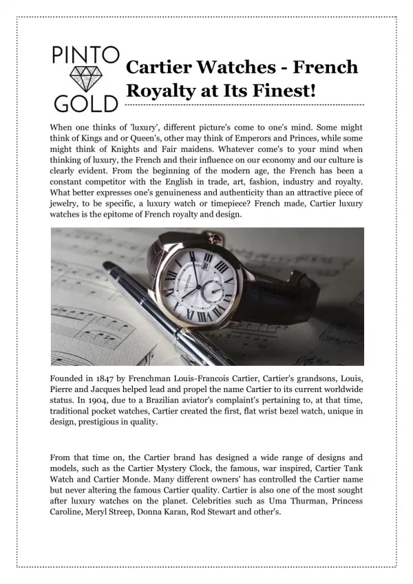 Cartier Watches - French Royalty at Its Finest!