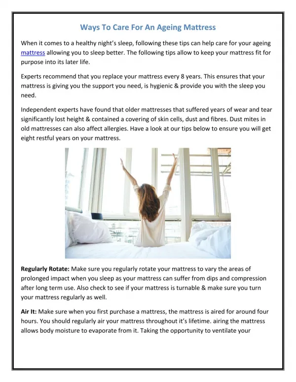 Ways To Care For An Ageing Mattress