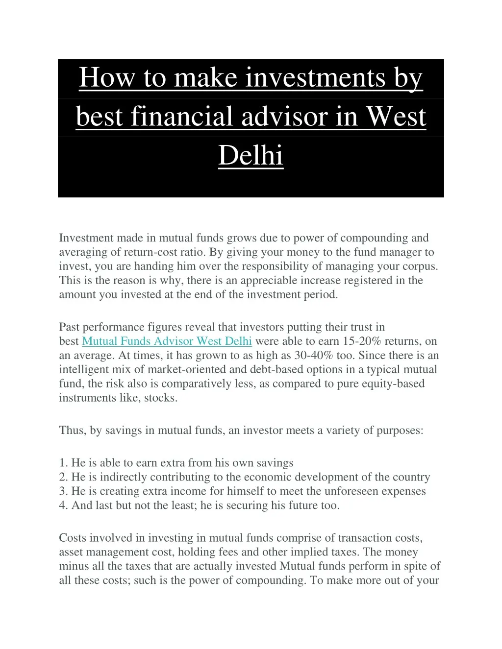 how to make investments by best financial advisor
