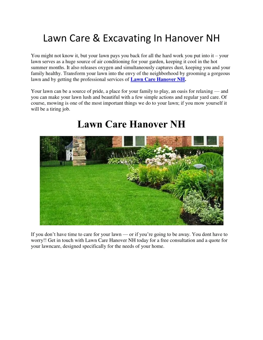 lawn care excavating in hanover nh