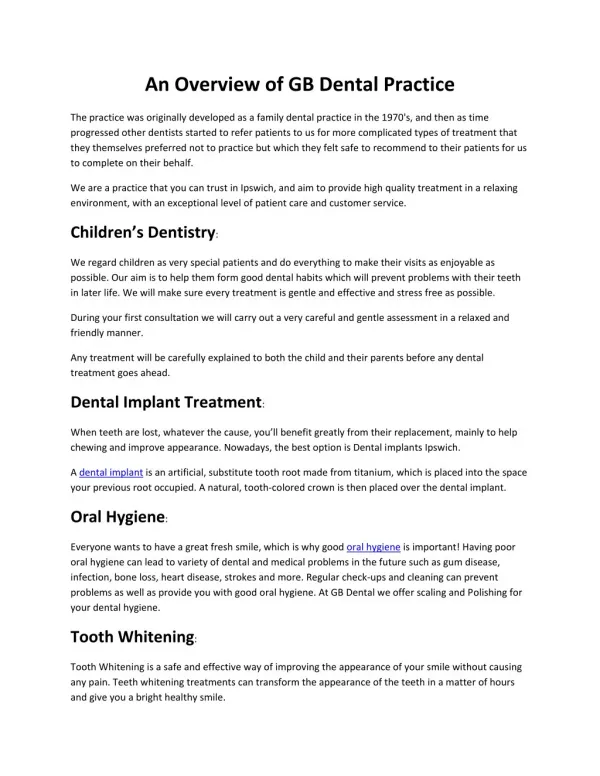 An Overview of GB Dental Practice