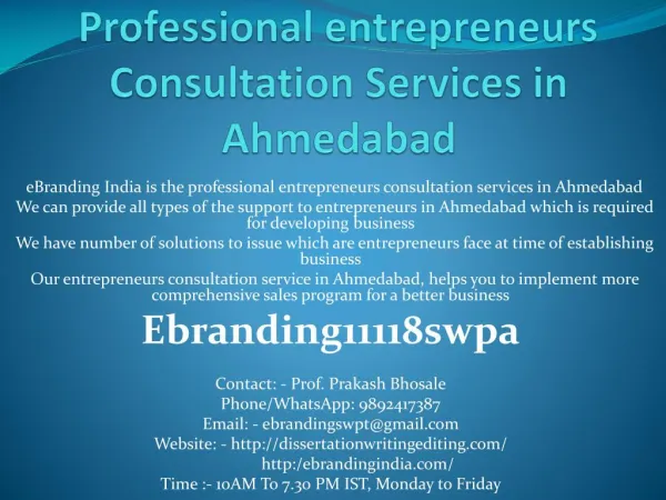Professional entrepreneurs Consultation Services in Ahmedabad