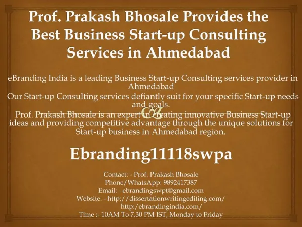 Prof. Prakash Bhosale Provides the Best Business Start-up Consulting Services in Ahmedabad