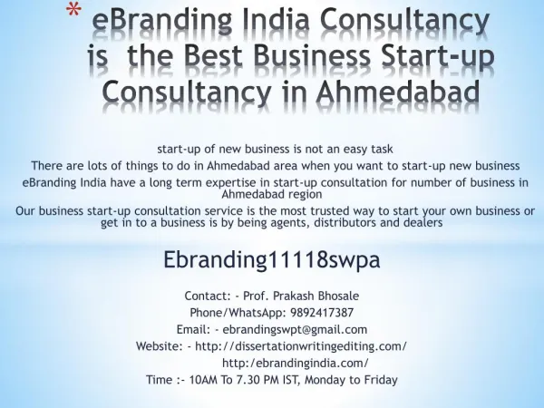 eBranding India Consultancy is the Best Business Start-up Consultancy in Ahmedabad