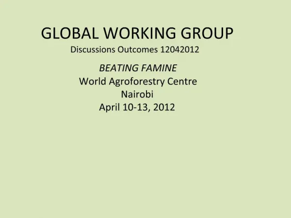 GLOBAL WORKING GROUP Discussions Outcomes 12042012