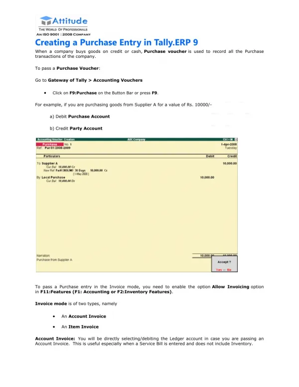 Sales and Purchase Entry in Tally.ERP9