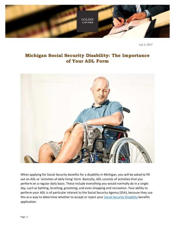 Michigan Social Security Disability: The Importance of Your ADL Form
