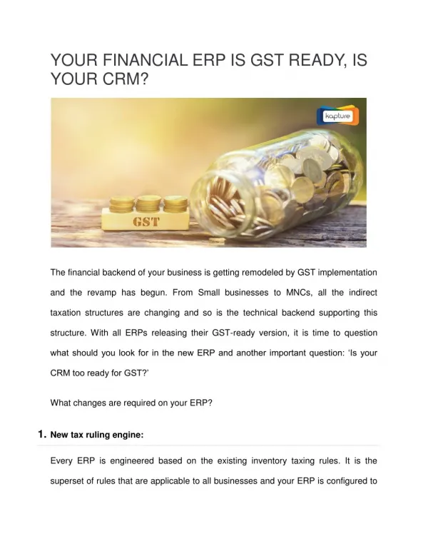 Your financial ERP is GST ready, is your CRM?
