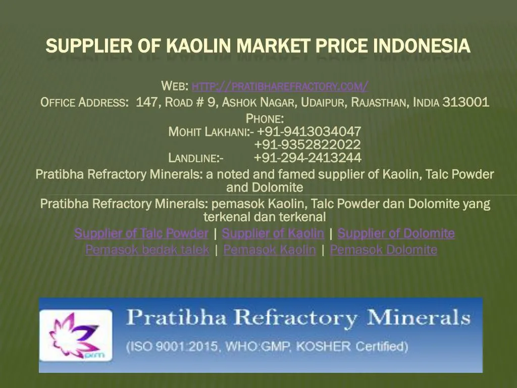 supplier of kaolin market price indonesia