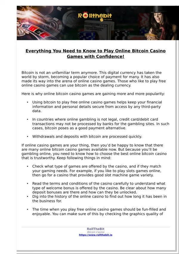Everything You Need to Know to Play Online Bitcoin Casino Games with Confidence
