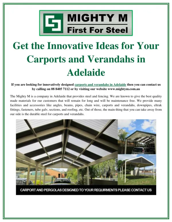 Get the Innovative Ideas for Your Carports and Verandahs in Adelaide