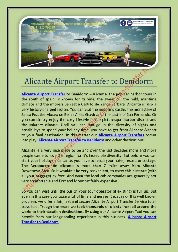 Alicante to benidorm airport transfer