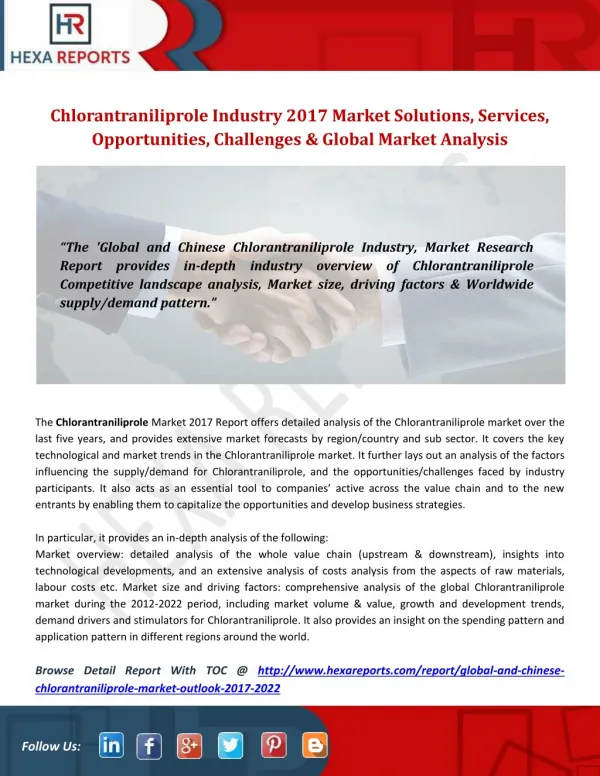 Chlorantraniliprole Industry 2017 Market Solutions, Services, Opportunities, Challenges & Global Market Analysis