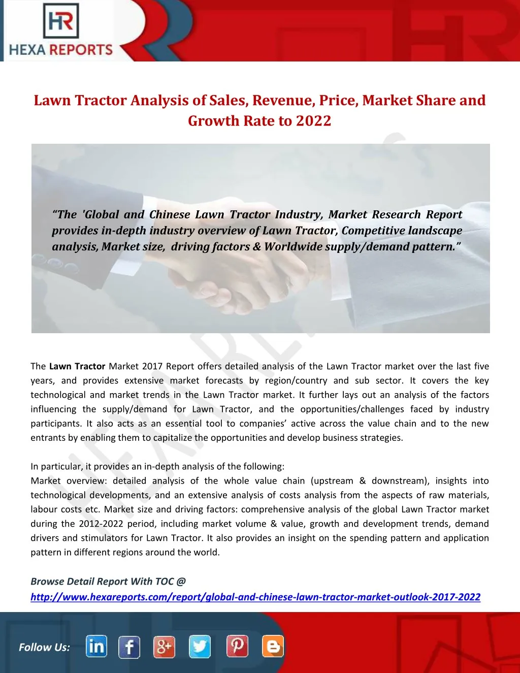 lawn tractor analysis of sales revenue price
