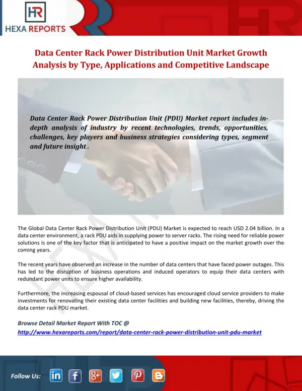 Data Center Rack Power Distribution Unit Market Analysis, Prediction by Region, Type and Technology to 2025