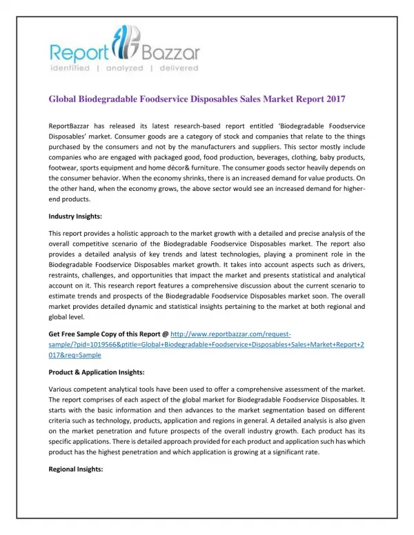 Global Biodegradable Foodservice Disposables Sales Market Report 2017