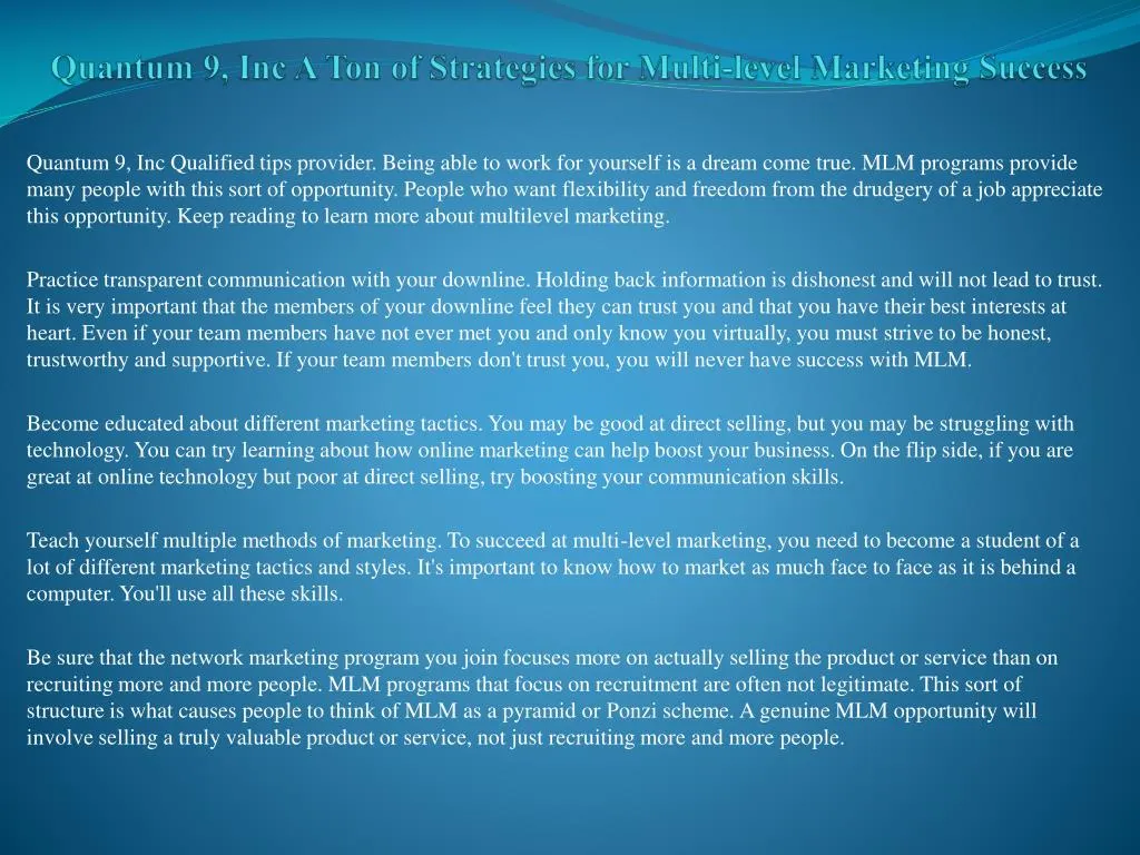 quantum 9 inc a ton of strategies for multi level marketing success