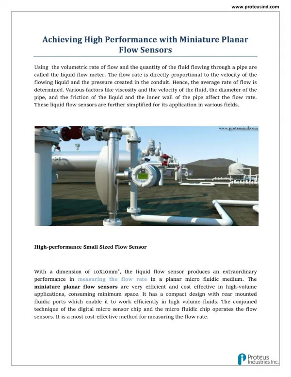 Miniature Planar Flow Sensor - Proteus Industries