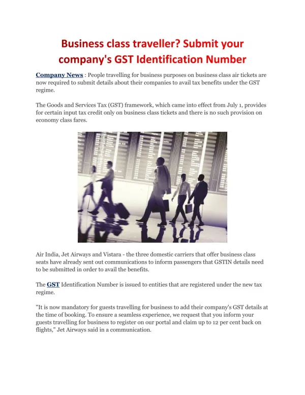 Business class traveller? Submit your company's GST Identification Number