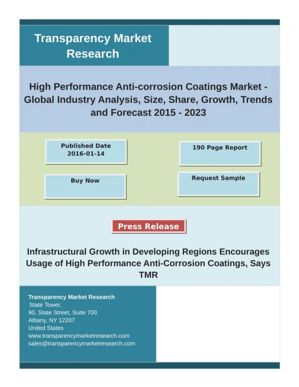 High Performance Anti-corrosion Coatings Market - Demand, Size, Share, Growth, Trends and Forecast 2015 - 2023