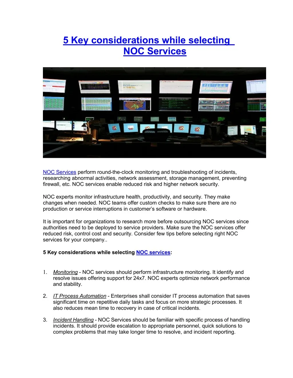 5 key considerations while selecting noc services