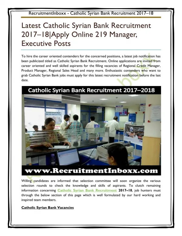 Catholic Syrian Bank Recruitment