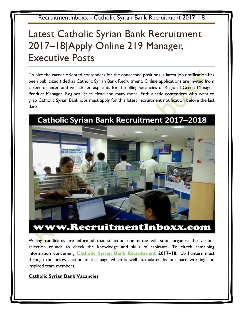 recruitmentinboxx catholic syrian bank