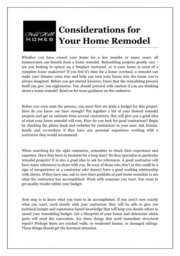 Considerations for Your Home Remodel