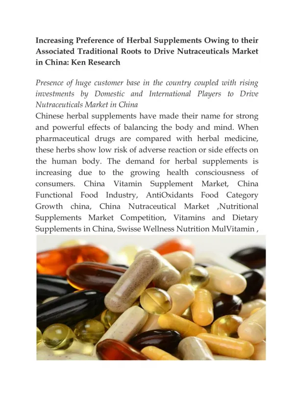 China Nutritional Supplements Market,Export Nutritional Supplements China,Vitamins and Dietary Supplements in China-Ken