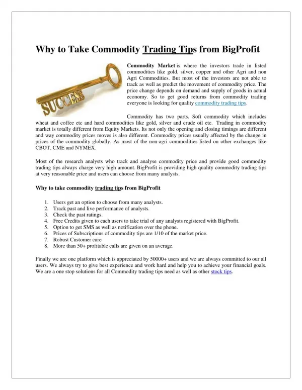 Why to Take Commodity Trading Tips from BigProfit