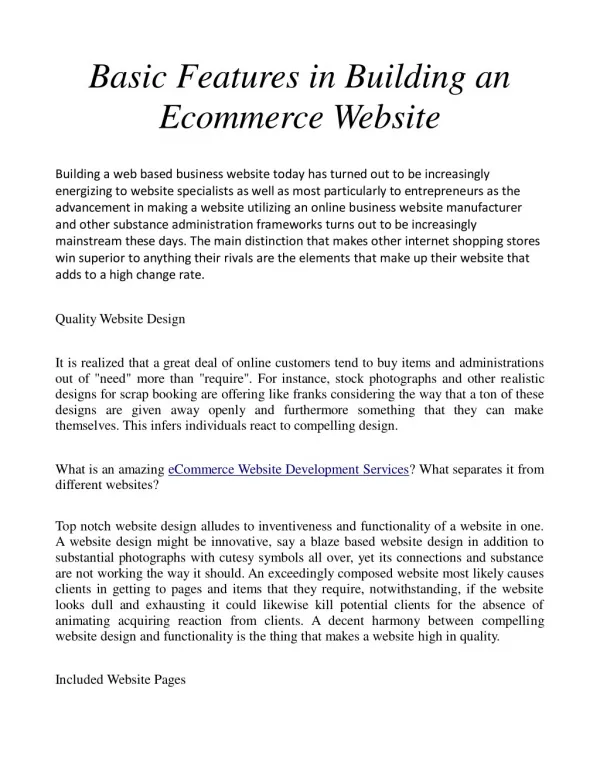 Basic Features in Building an Ecommerce Website