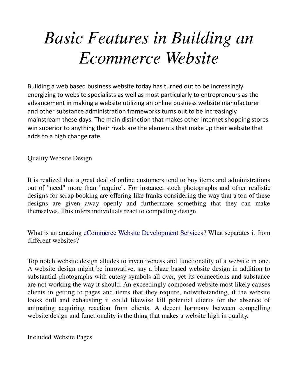 basic features in building an ecommerce website