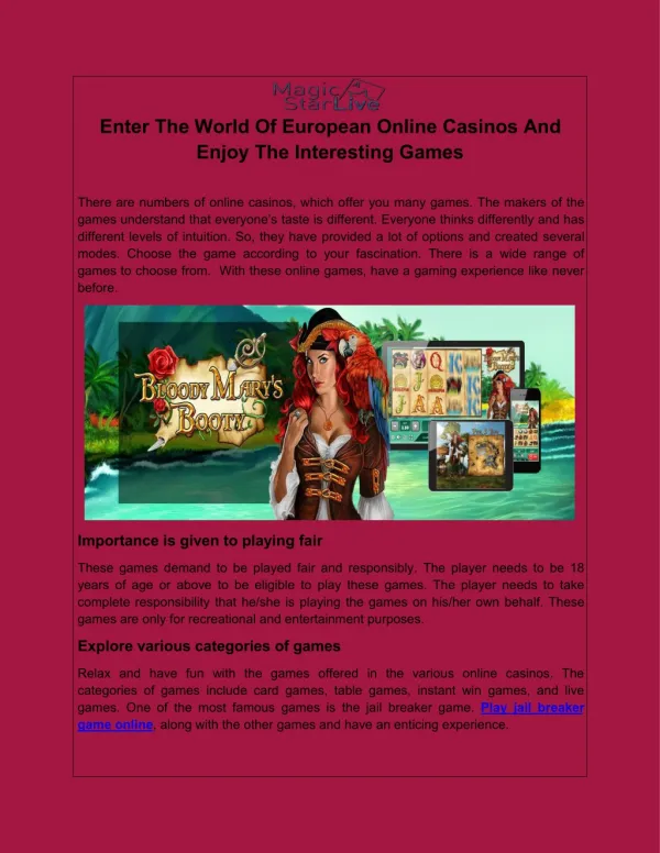 Enter The World Of European Online Casinos And Enjoy The Interesting Games
