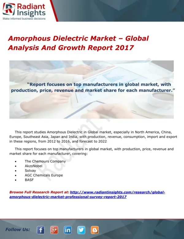Amorphous Dielectric Market Analysis And Growth Report 2017