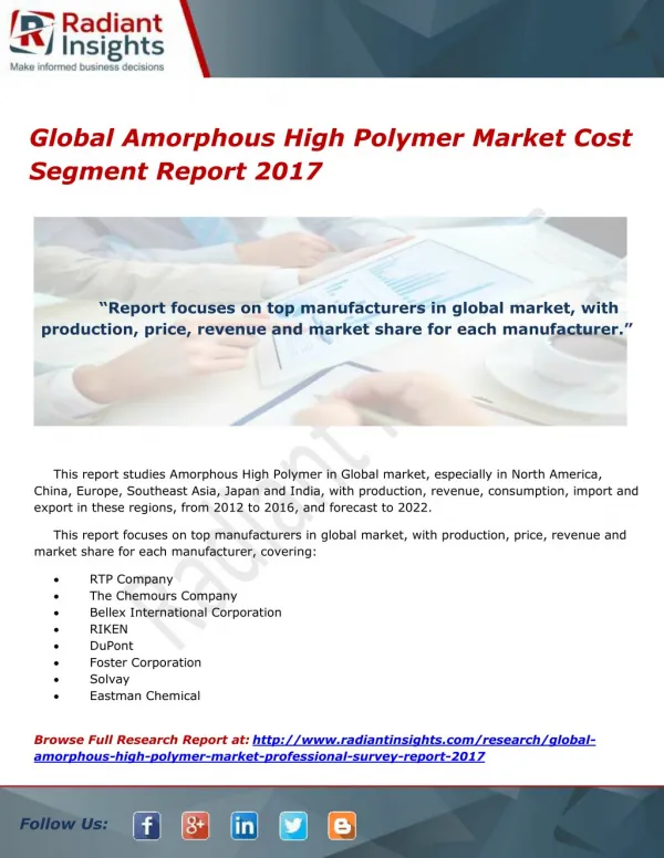 Global Amorphous High Polymer Market Cost Segment Report 2017