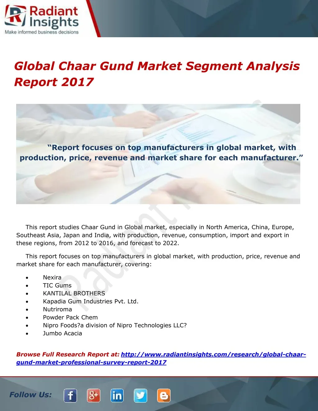 global chaar gund market segment analysis report