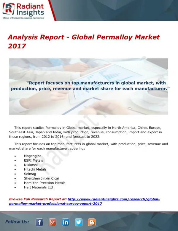 Analysis Report - Global Permalloy Market 2017